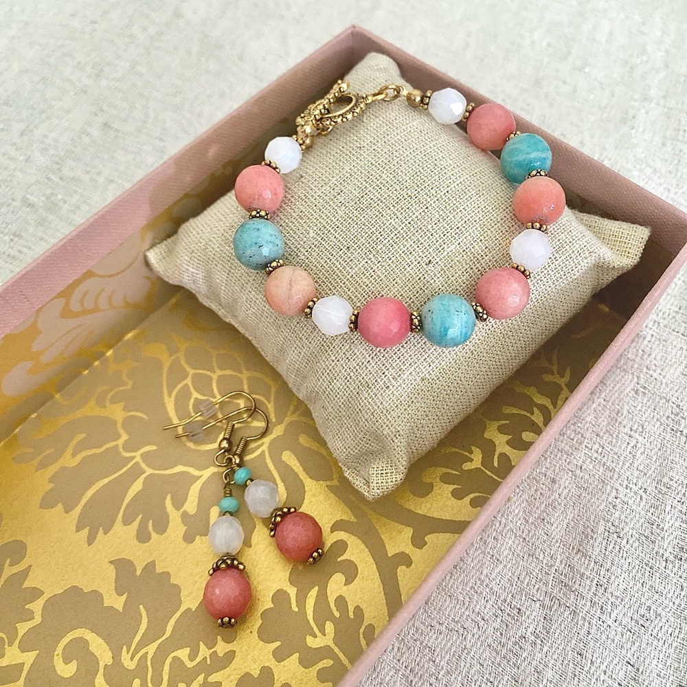 🪞 NEW aquamarine gemstone bracelet earring set